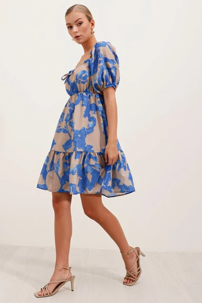 2351 Kloş Poplin Elbise - D.Mavi - Resim 3