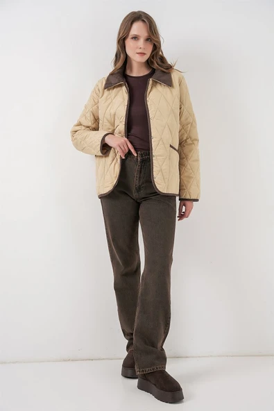 Kapitone Oversize Mont 5226 - Bej - Resim 2