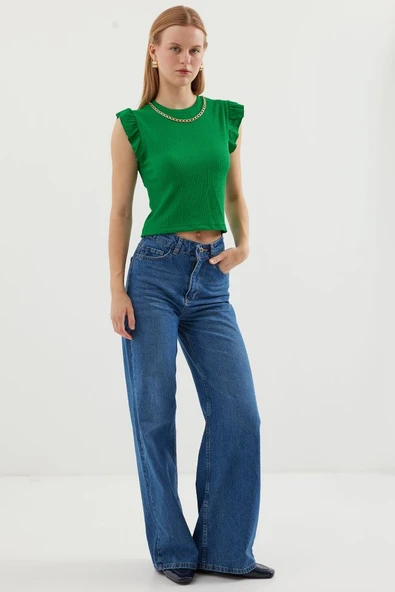 0430 Örme Bluz - Yeşil - Resim 3