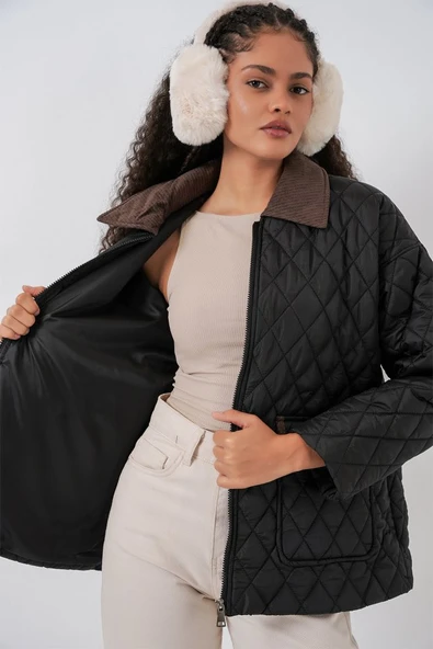 Siyah Kahve Kapitone Oversize Mont 5229 - Resim 3