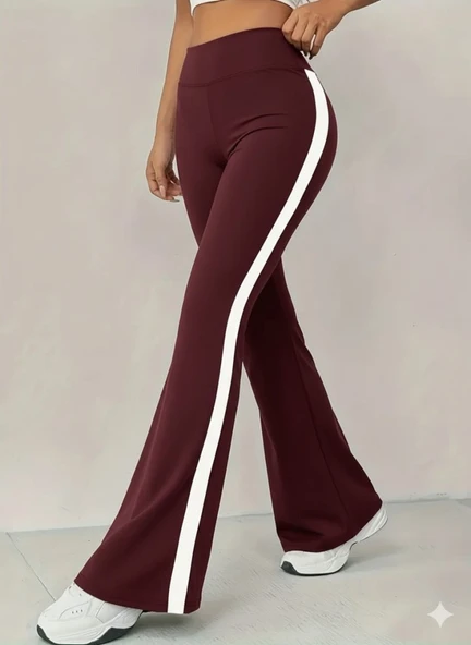 Kadın Yüksek Bel İspanyol Paçalı Yanlardan şerit Detaylı Dalgıç Tayt Pantolon ürün görseli 1