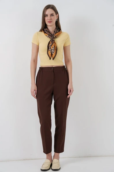 Beli Lastikli Kumaş Pantolon 30058 - Kahverengi ürün görseli 1