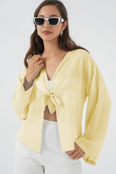Önü Bağcıklı Bluz 952 - Sarı ürün görseli 1