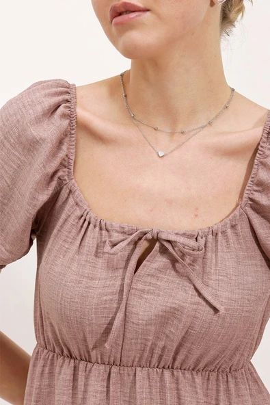 2351 Kloş Poplin Elbise - A.Gül Kurusu - Resim 3