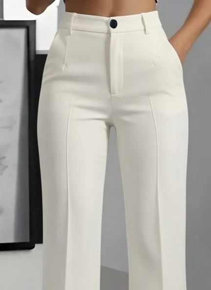 Kadın Yüksek Bel Cepli Ithal Krep Pantolon - Resim 2