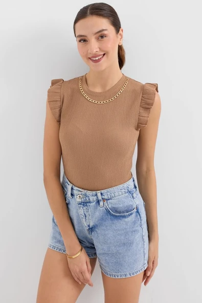 0430 Örme Bluz - Camel - Resim 4