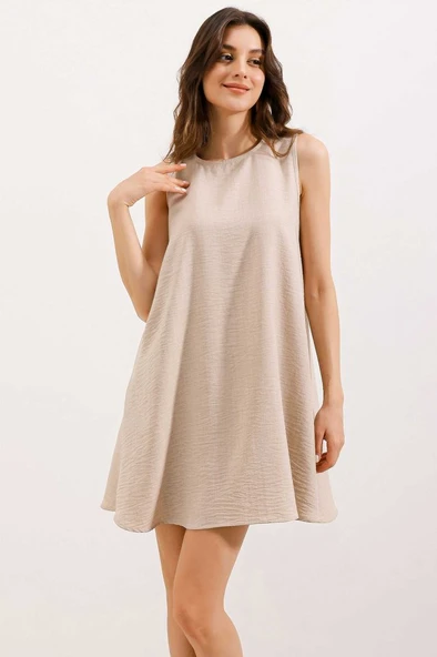 2444 Mini Keten Elbise - Bej ürün görseli 1