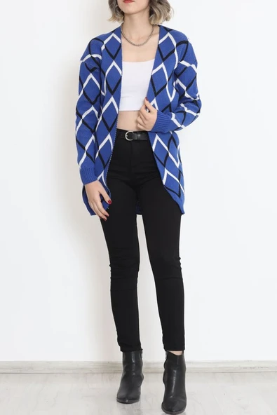 V Desen Pike Örgü Hırka Saks - Resim 9