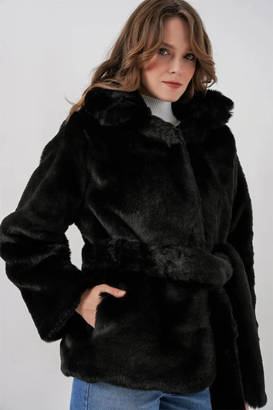 Peluş Kürk Mont 5234 - Siyah - Resim 3