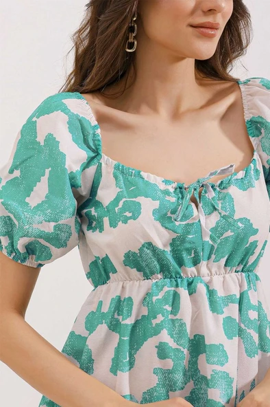 2351 Kloş Poplin Elbise - D. Mint - Resim 4