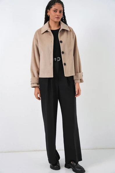 Kısa Kaşe Ceket 0724 - Bisküvi - Resim 2