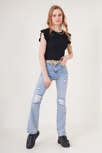 0430 Örme Bluz - Siyah - Resim 2