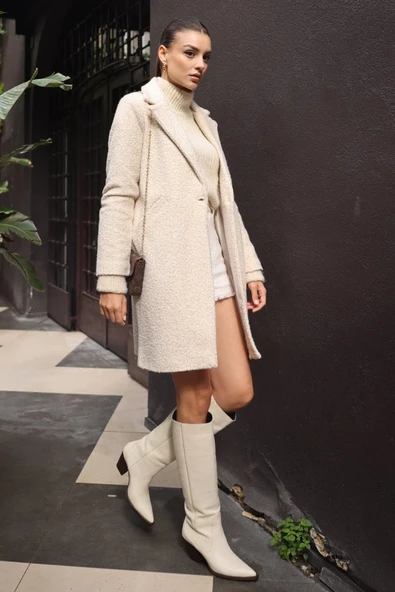 9082 Oversize Kaşe Kaban - M. Krem - Resim 3