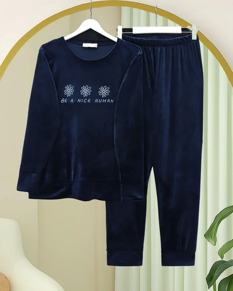 Kabartma Yazılı Fransız Kadife Pijama Takımı -Laci ürün görseli 1