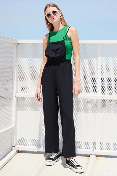 7023 Askılı Bahçıvan Tulum - Siyah - Resim 3