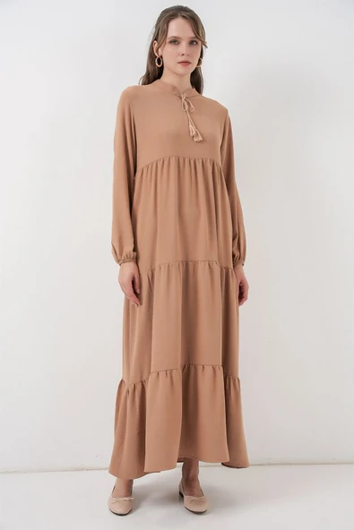 T1627 Yaka Bağcıklı Elbise - D.Vizon ürün görseli 1