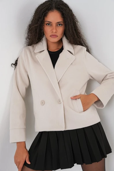 Kısa Kaşe Ceket 0725 - Ekru ürün görseli 1