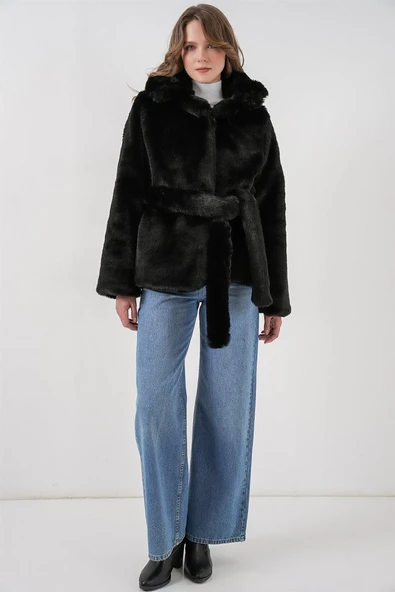 Peluş Kürk Mont 5234 - Siyah - Resim 2
