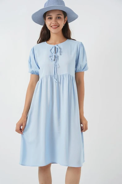 Bağcıklı Midi Elbise 2575 - Mavi ürün görseli 1