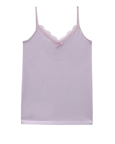 İp Askılı Dantelli Atlet   -Açık Lila ürün görseli 1