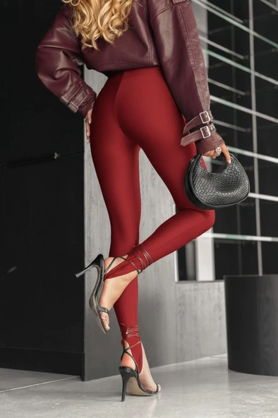 Kadın Yüksek Bel Topuk Altından Geçmeli Dalgıç Tayt - Resim 3