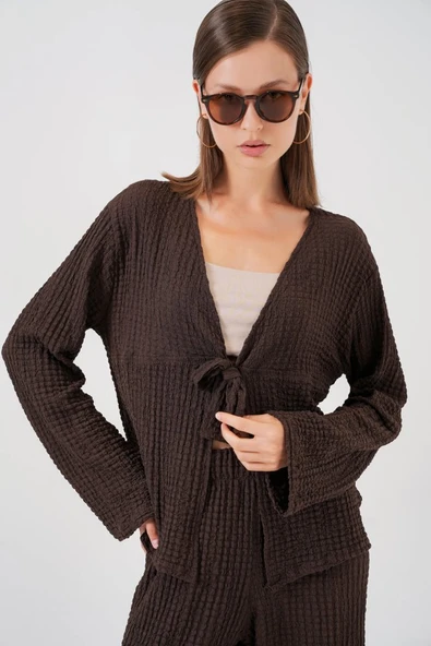 Örme Bluz Pantolon İkili Takım 30052 - Kahverengi - Resim 2