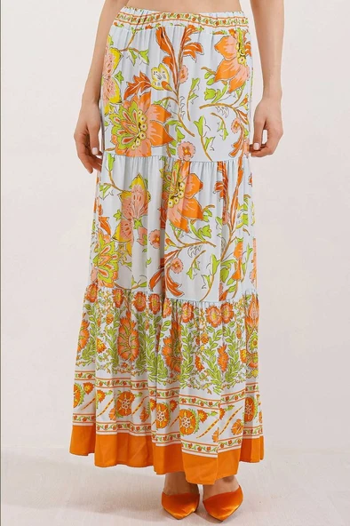1898 Desenli Uzun Etek - Turuncu ürün görseli 1