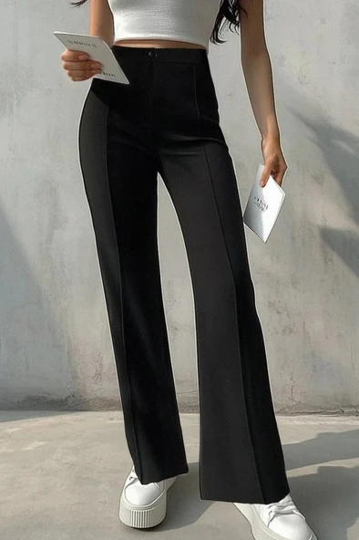 Kadın Yüksek Bel Nervurlu Ithal Krep Pantolon ürün görseli 1