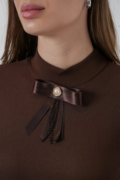 Kurdale Detay Uzun Kollu Bluz 977 - Kahverengi - Resim 4