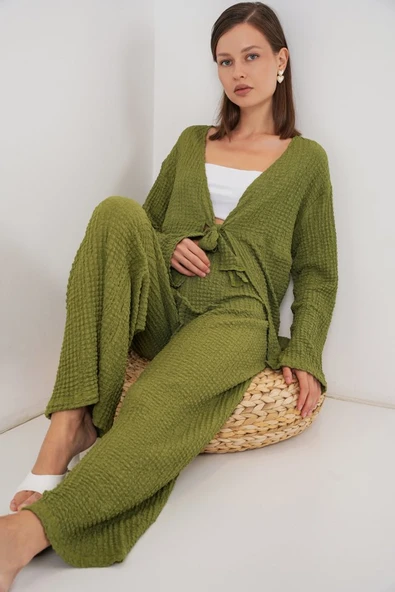Örme Bluz Pantolon İkili Takım 30052 - E.Yeşil - Resim 3
