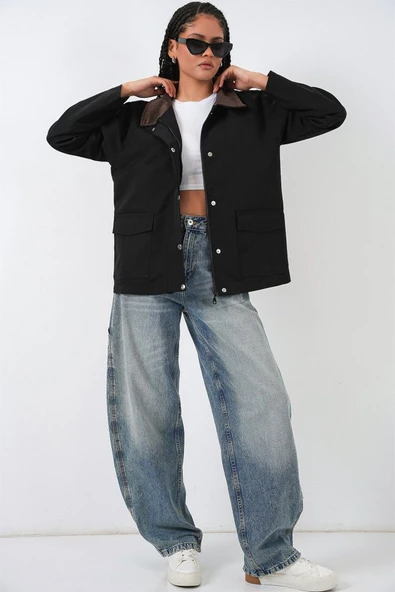 Cep Detaylı Oversize Ceket 5973 - Siyah - Resim 2