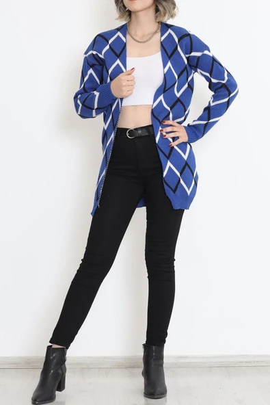 V Desen Pike Örgü Hırka Saks - Resim 10