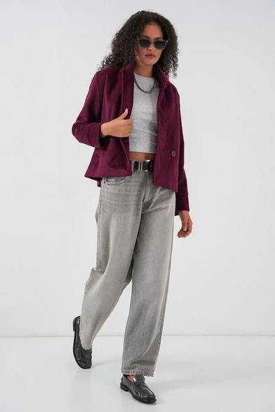 Kısa Kaşe Ceket 0725 - Bordo - Resim 2