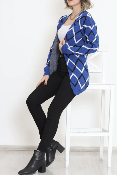 V Desen Pike Örgü Hırka Saks - Resim 6