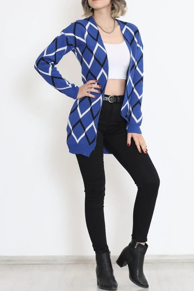 V Desen Pike Örgü Hırka Saks - Resim 5