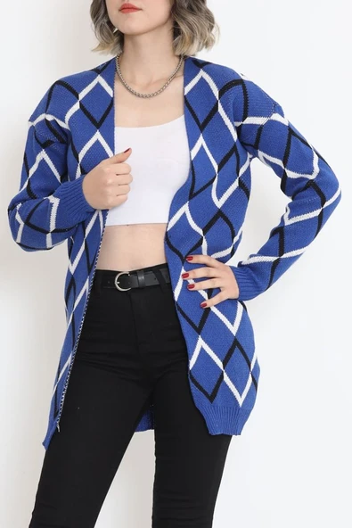 V Desen Pike Örgü Hırka Saks - Resim 8