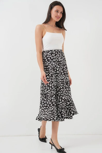 Siyah Beyaz Desenli Saten Etek 15806 - Resim 3