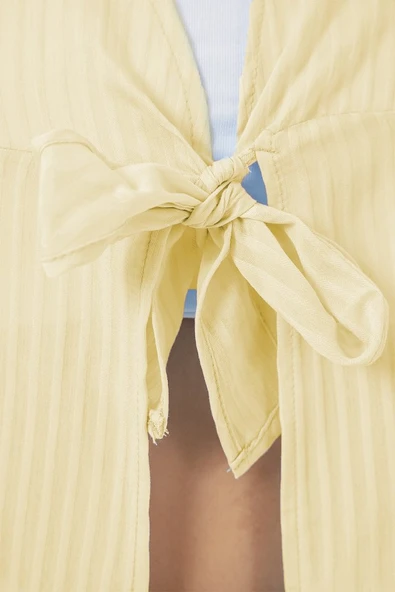 Önü Bağcıklı Bluz 952 - Sarı - Resim 2