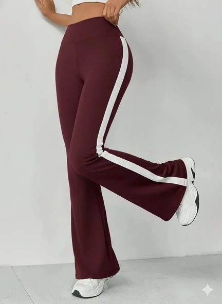 Kadın Yüksek Bel İspanyol Paçalı Yanlardan şerit Detaylı Dalgıç Tayt Pantolon - Resim 4