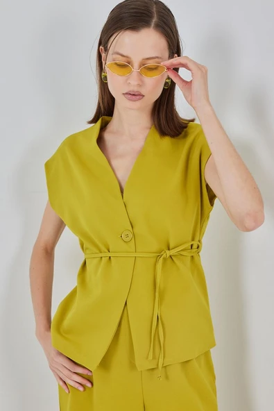 Yelek Pantolon Kumaş Takım 30050 - Yağ Yeşil - Resim 4