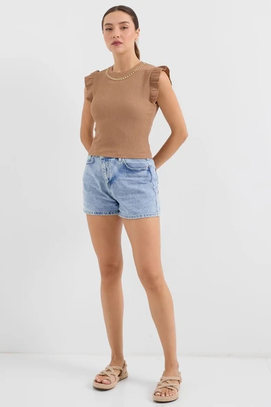 0430 Örme Bluz - Camel - Resim 2