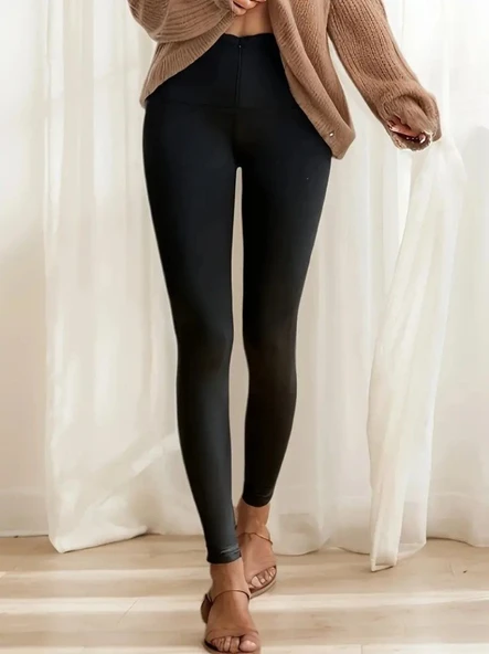 Kadın Yüksek Bel önden Fermuarlı Dalgıç Tayt - Resim 3