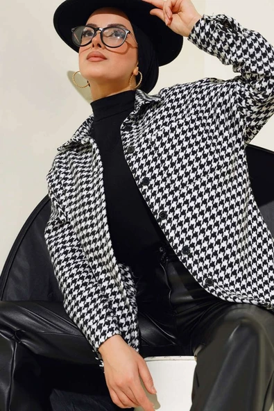 3852 Kazayağı Desen Gömlek - Siyah ürün görseli 1