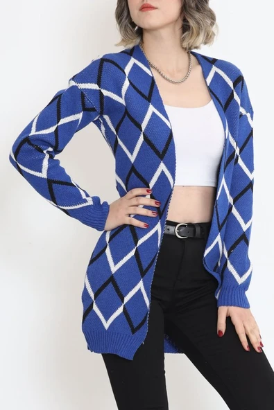 V Desen Pike Örgü Hırka Saks - Resim 2