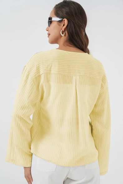 Önü Bağcıklı Bluz 952 - Sarı - Resim 3