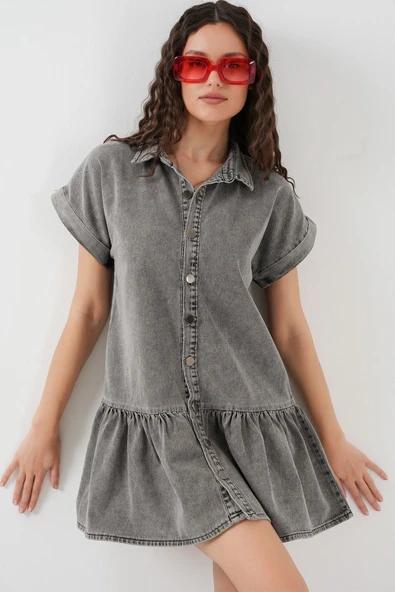 Kısa Kot Elbise 2530 - Füme ürün görseli 1