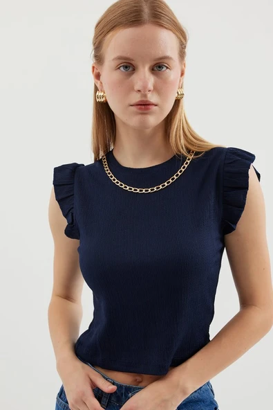 0430 Örme Bluz - Lacivert - Resim 4