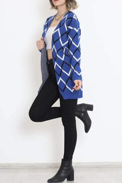 V Desen Pike Örgü Hırka Saks - Resim 3