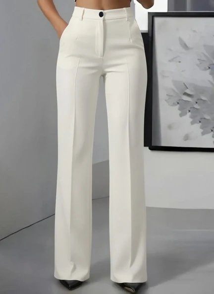 Kadın Yüksek Bel Cepli Ithal Krep Pantolon - Resim 3