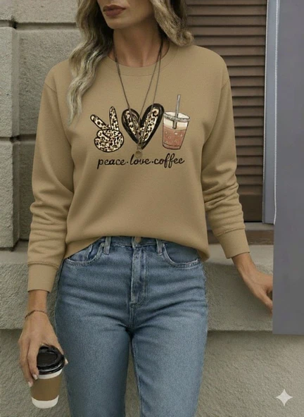 Kadın Uzun Kollu Bisiklet Yaka Kalp Desenli Viskon Iki Iplik Bluz ürün görseli 1